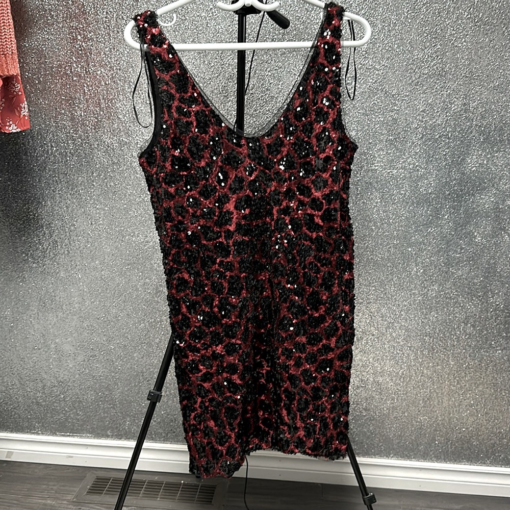Zara - Sparkly Black and Red Cheetah Print Dress